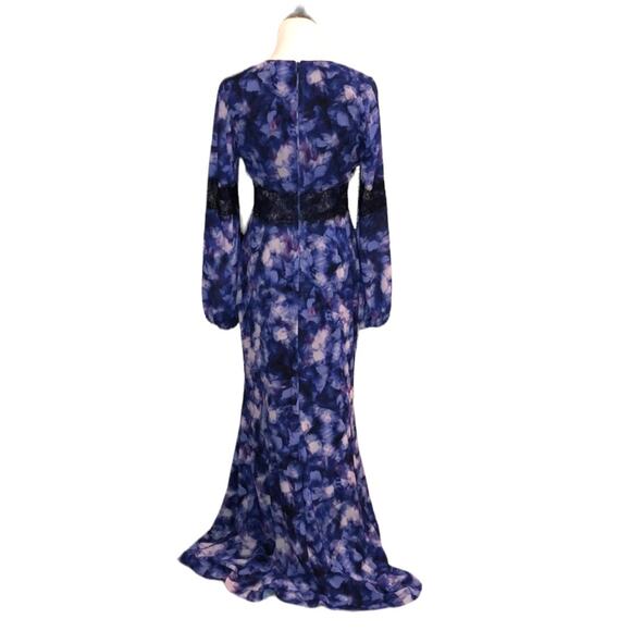 Badgley Mischka Bethany Gown Blue Black LS Whimsigoth Maxi 0 Witchy Victorian - Picture 5 of 10